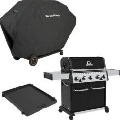 Broil King Gasgrill Baron 590 - BUNDLE (schwarz/edelstahl, Mit Seiten- Und Heckbrenner, Inkl. Gussplatte Und Schutzhülle)