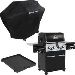 Broil King Gasgrill Regal 490 - BUNDLE (schwarz/edelstahl, Mit Seiten- Und Heckbrenner, Inkl. Gussplatte Und Schutzhülle)
