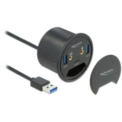 DeLOCK 3 Port Tisch-Hub 1x Typ-C - 2x Typ-A + HD-Audio, USB-Hub