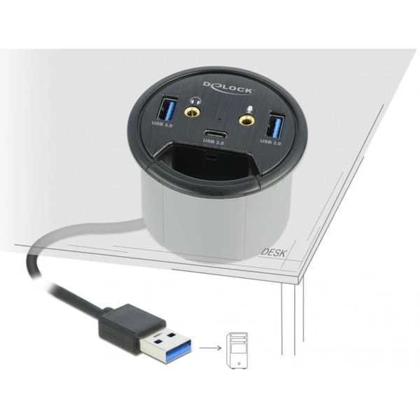 DeLOCK 3 Port Tisch-Hub 1x Typ-C - 2x Typ-A + HD-Audio, USB-Hub – Bild 4