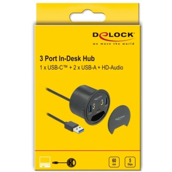 DeLOCK 3 Port Tisch-Hub 1x Typ-C - 2x Typ-A + HD-Audio, USB-Hub – Bild 5