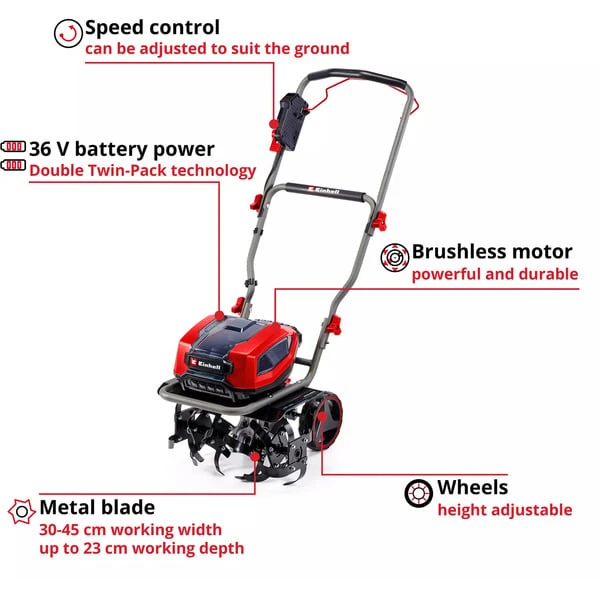 EINHELL Professional Akku-Bodenhacke GP-CR 36/45 Li E BL- Solo, 36Volt (2x18V) (rot/schwarz, Ohne Akku Und Ladegerät) 2 EINHELL Professional Akku-Bodenhacke GP-CR 36/45 Li E BL- Solo, 36Volt (2x18V) (rot/schwarz, Ohne Akku Und Ladegerät) – Bild 2