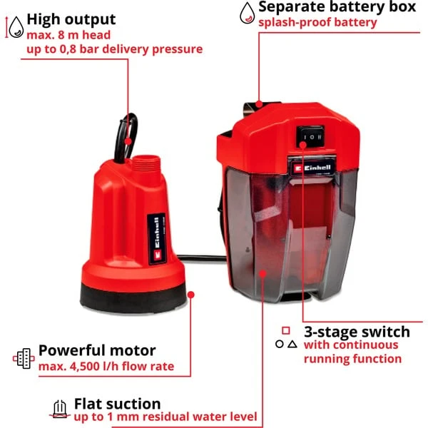 Einhell Akku-Klarwasserpumpe GE-SP 18 LL Li - Solo, Tauch- / Druckpumpe – Bild 9