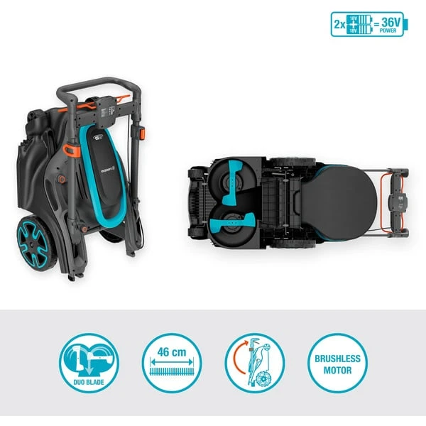 GARDENA Akku-Rasenmäher PowerMax Duo 46/36V P4A, Ready-To-Use-Set 2, 36Volt (2x18V) (schwarz/grau, 2x Li-Ion Akku 2,5Ah, POWER FOR ALL ALLIANCE) – Bild 5