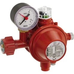 GOK Gasdruckregler EN61-DS 1,5kg/h SBS, Regulierventil (rot, Mit Manometer)