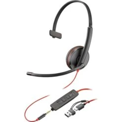 HP Poly Blackwire 3215 Monaural USB-C-Headset + 3,5 Mm-Stecker + USB-C/A-Adapter (schwarz)
