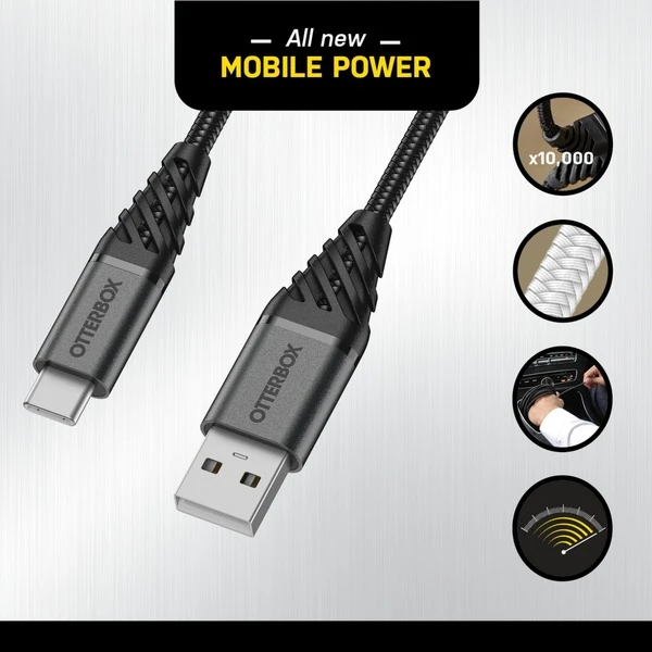 Otterbox USB 2.0 Kabel, USB-A Stecker > USB-C Stecker (schwarz, 1 Meter, PD, Gesleevt) – Bild 5