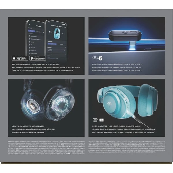SteelSeries Arctis Nova 3P Wireless Aqua, Gaming-Headset (hellblau, Für Playstation, Bluetooth, WiFi, Mobile App Control) 10 SteelSeries Arctis Nova 3P Wireless Aqua, Gaming-Headset (hellblau, Für Playstation, Bluetooth, WiFi, Mobile App Control) – Bild 10