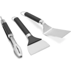 Weber Plancha Zubehör-Set, 3-teilig, Wender (edelstahl/schwarz, Wender, Schaber + Grillzange)
