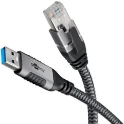 Goobay Ethernet-Kabel USB-A 3.2 Gen1 Stecker > RJ-45 Stecker, LAN-Adapter (schwarz/silber, 10 Meter, Geflochtener Textilmantel) -ALTERNATE goobay Ethernet Kabel USB A 3 2 Gen1 Stecker RJ 45 Stecker LAN Adapter@@100044009 3