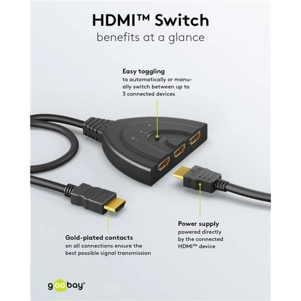 Goobay HDMI-Umschaltbox 3 Auf 1 (4K @ 30Hz), HDMI Switch (schwarz, 58cm Kabel) – Bild 8