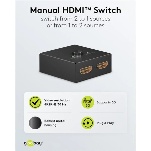 Goobay Manuelle HDMI-Umschaltbox 2 Auf 1 (4K @ 30Hz), HDMI Switch (schwarz) – Bild 5