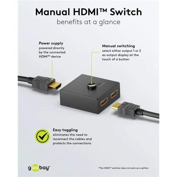 Goobay Manuelle HDMI-Umschaltbox 2 Auf 1 (4K @ 30Hz), HDMI Switch (schwarz) – Bild 8