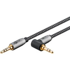 Goobay Plus Audio Verbindungskabel AUX 3,5mm Stereo, 90° (schwarz/silber, 2 Meter, Abgewinkelt)