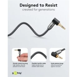 Goobay Plus Audio Verbindungskabel AUX 3,5mm Stereo, 90° (schwarz/silber, 2 Meter, Abgewinkelt) -ALTERNATE goobay Plus Audio Verbindungskabel AUX 3 5mm stereo 90 @@100063035 10