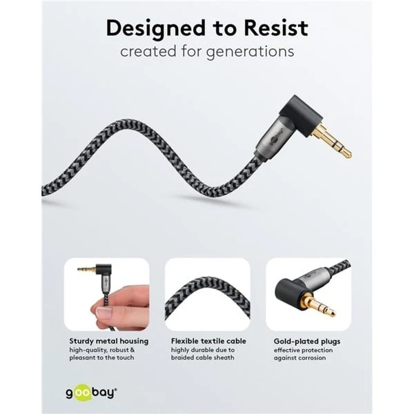Goobay Plus Audio Verbindungskabel AUX 3,5mm Stereo, 90° (schwarz/silber, 2 Meter, Abgewinkelt) – Bild 11