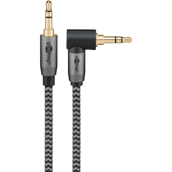 Goobay Plus Audio Verbindungskabel AUX 3,5mm Stereo, 90° (schwarz/silber, 2 Meter, Abgewinkelt) – Bild 3