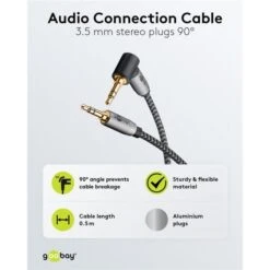 Goobay Plus Audio Verbindungskabel AUX 3,5mm Stereo, 90° (schwarz/silber, 2 Meter, Abgewinkelt) -ALTERNATE goobay Plus Audio Verbindungskabel AUX 3 5mm stereo 90 @@100063035 7