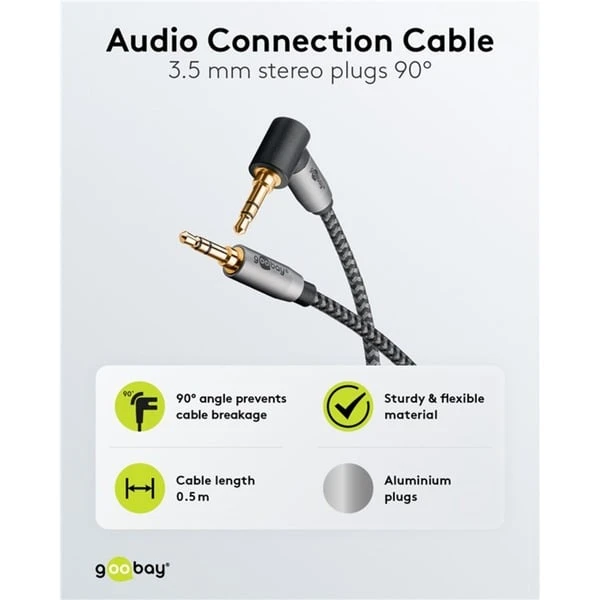 Goobay Plus Audio Verbindungskabel AUX 3,5mm Stereo, 90° (schwarz/silber, 2 Meter, Abgewinkelt) – Bild 8